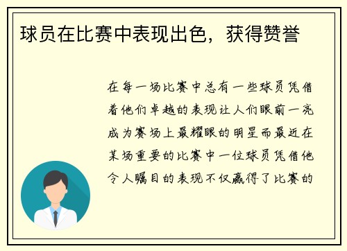 球员在比赛中表现出色，获得赞誉