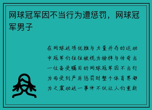 网球冠军因不当行为遭惩罚，网球冠军男子